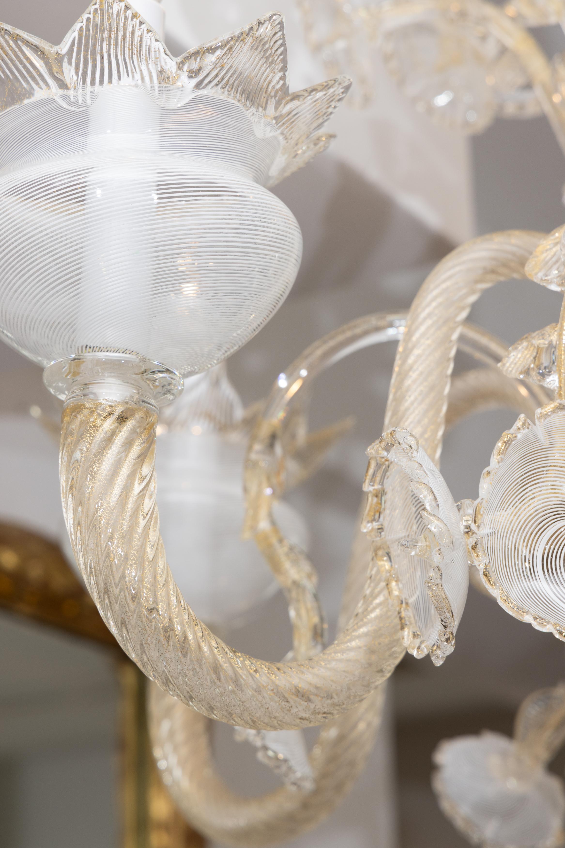 20ième siècle Lustre à cinq lumières en verre de Murano du 20e siècle en vente