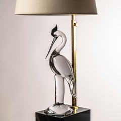 20th Century Murano glass and brass Heron table lamp, Italy 1970s