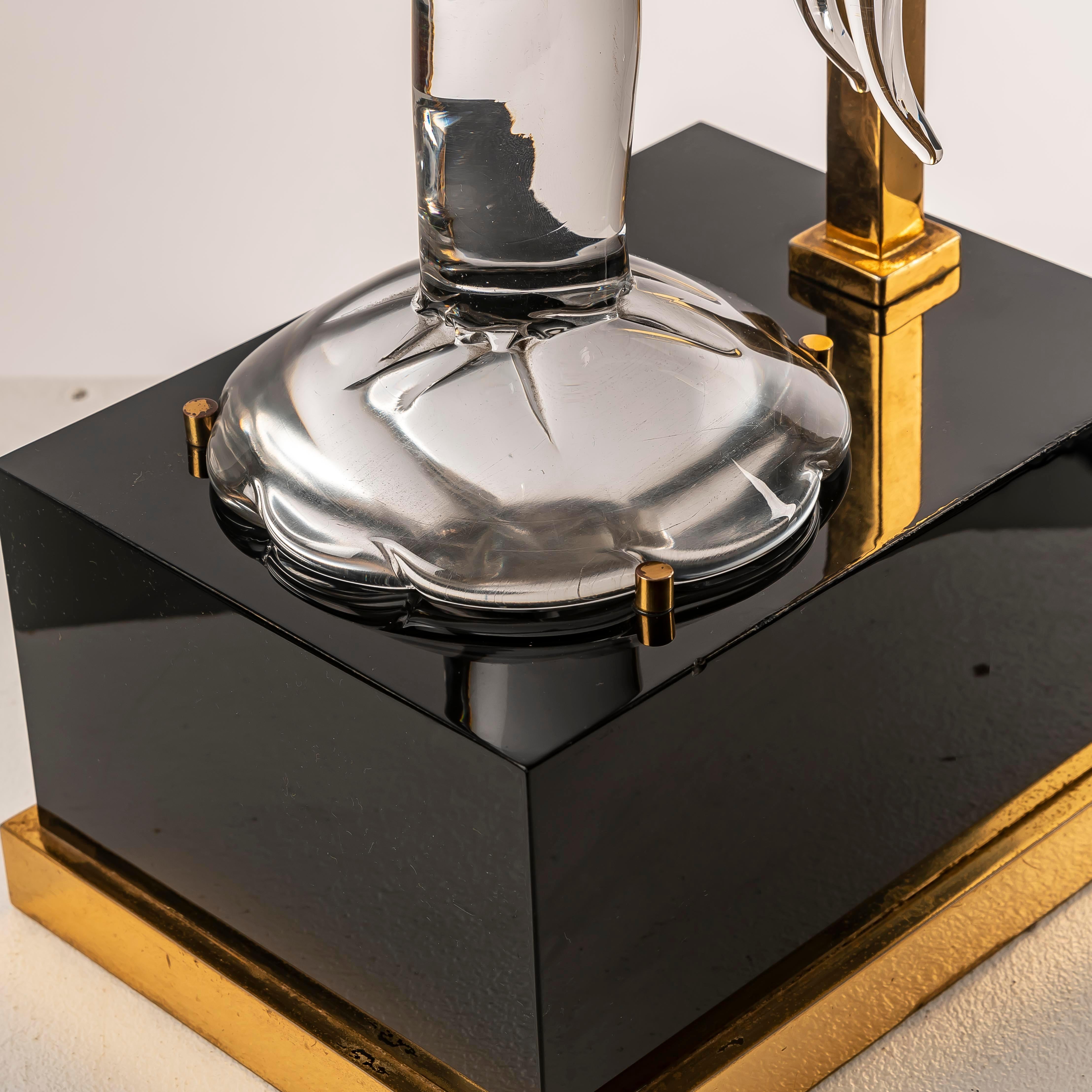 Laiton 20e siècle Lampe de table Heron en verre de Murano et laiton, Italie 1970 en vente