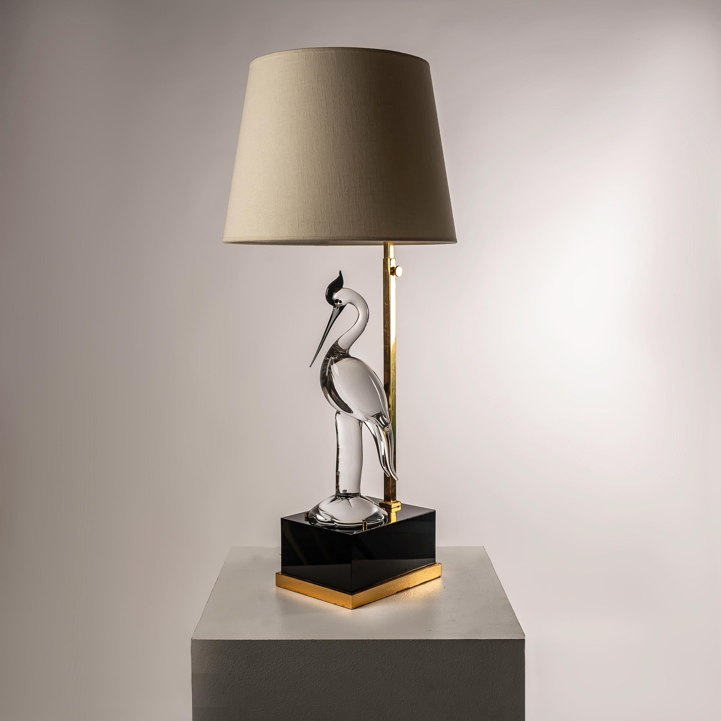 Lámpara de sobremesa Garza de cristal de Murano y latón, S. XX, Italia Años 70 1