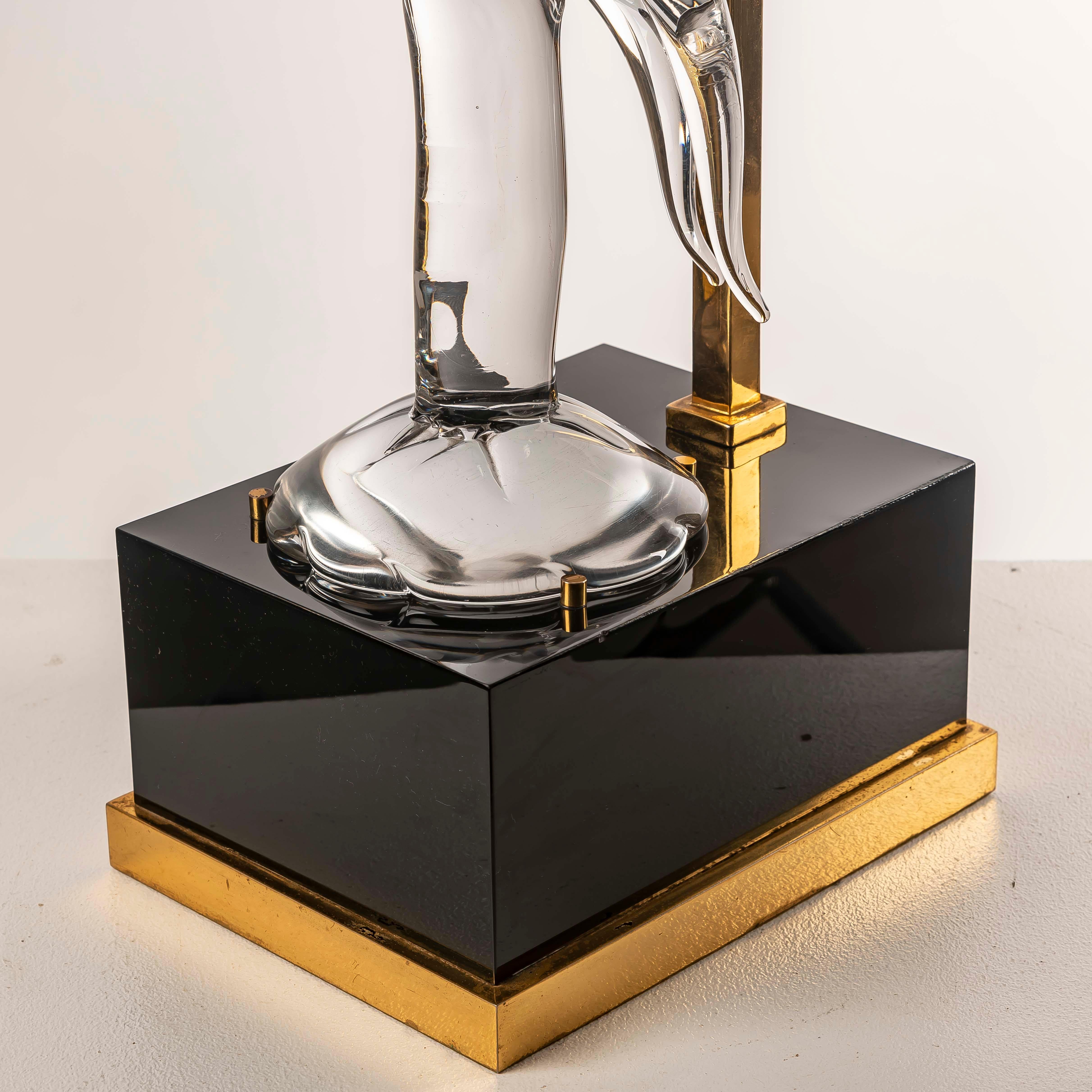 Lámpara de sobremesa Garza de cristal de Murano y latón, S. XX, Italia Años 70 2