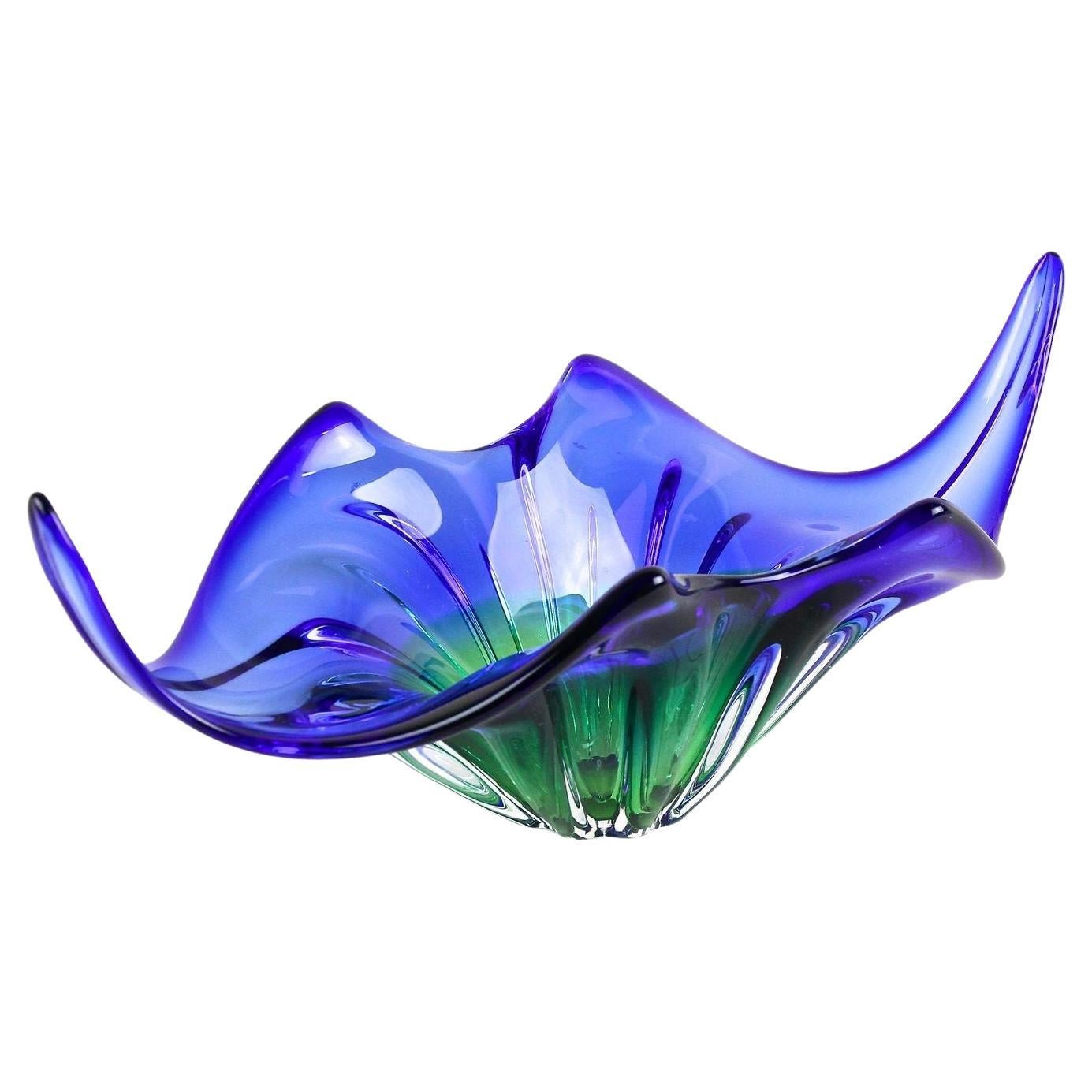 20th Century Murano Glass Bowl in Blue/ Green Tones - Mouthblown, IT ca. 1960/70