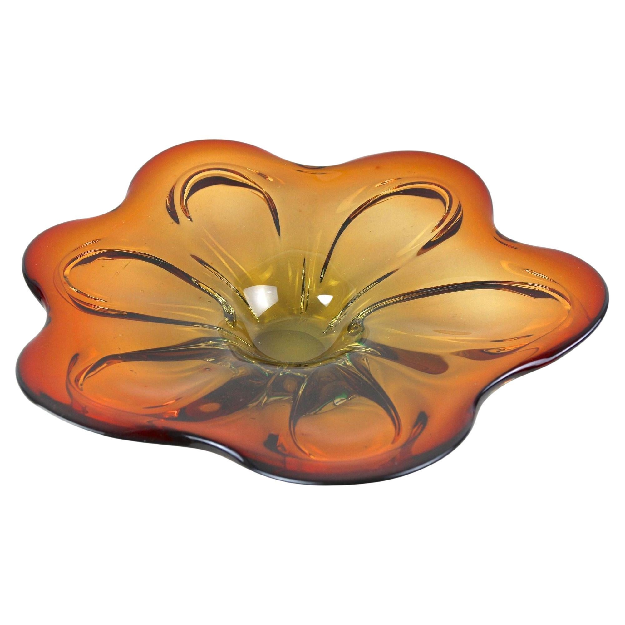 20th Century Murano Glass Centerpiece/ Bowl, Red/ Amber Colored, IT ca. 1970