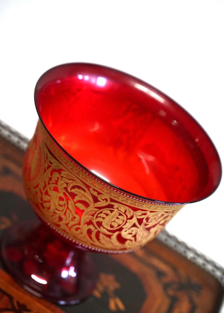 Hand-Crafted 20th Century Murano Glass, Coupe De Mariage Red and Decorated, by Barovier