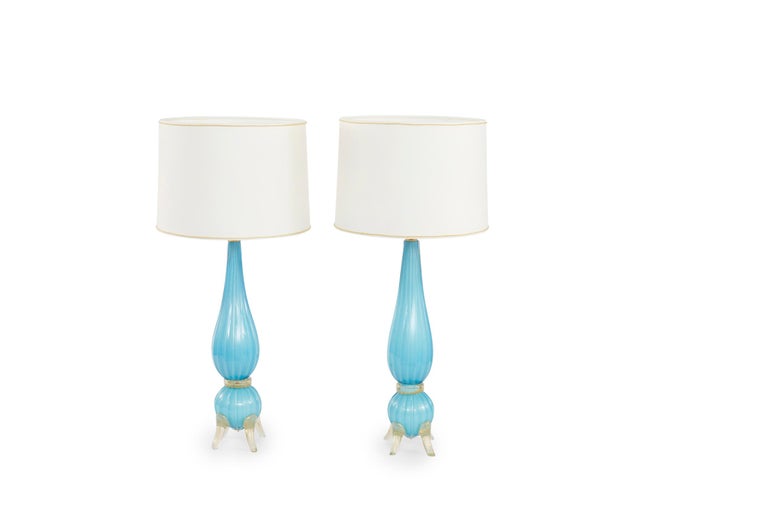 20th Century Murano Glass / Gold Flecks Pair Lamp For Sale 5