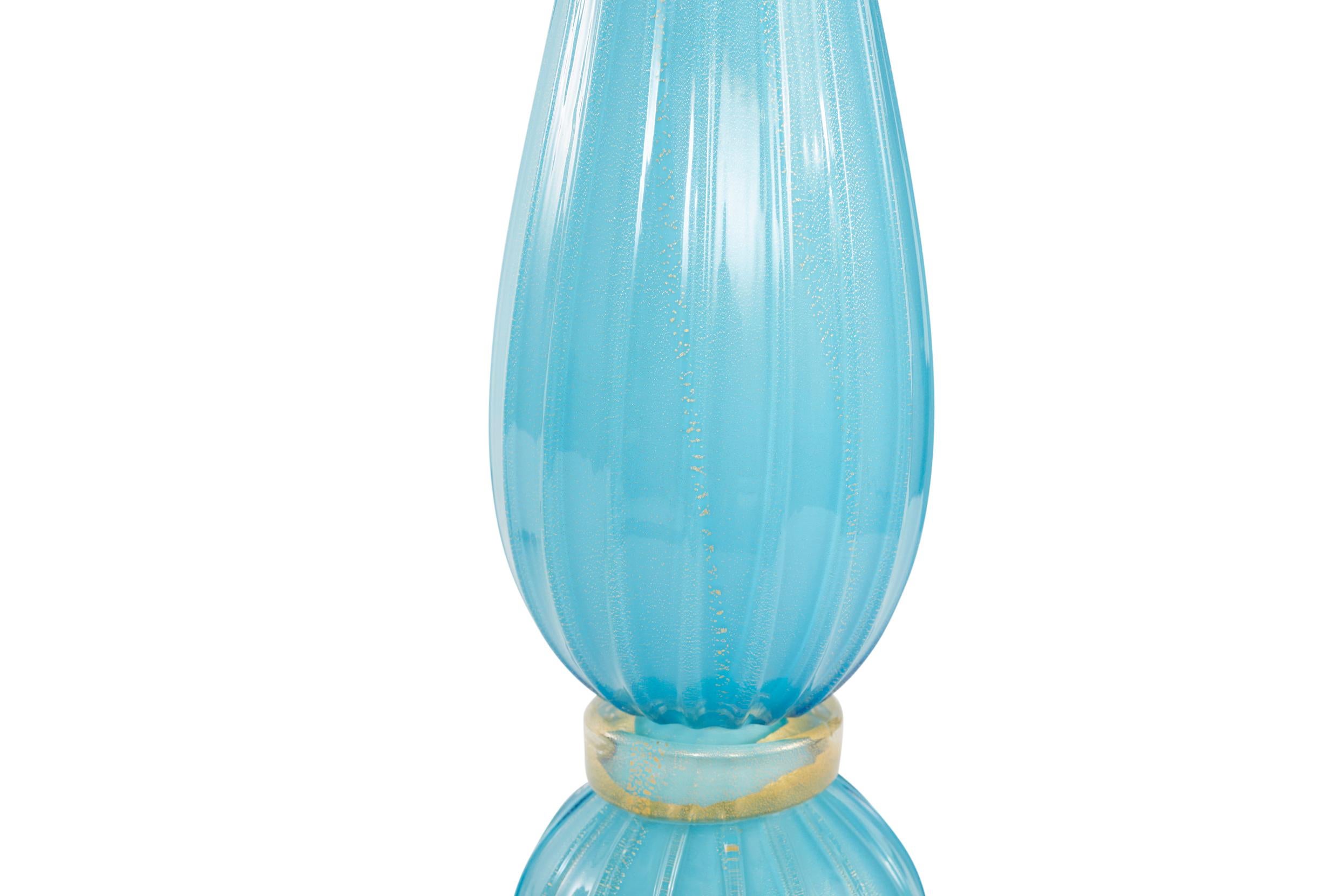 Italian 20th Century Murano Glass / Gold Flecks Pair Lamp For Sale