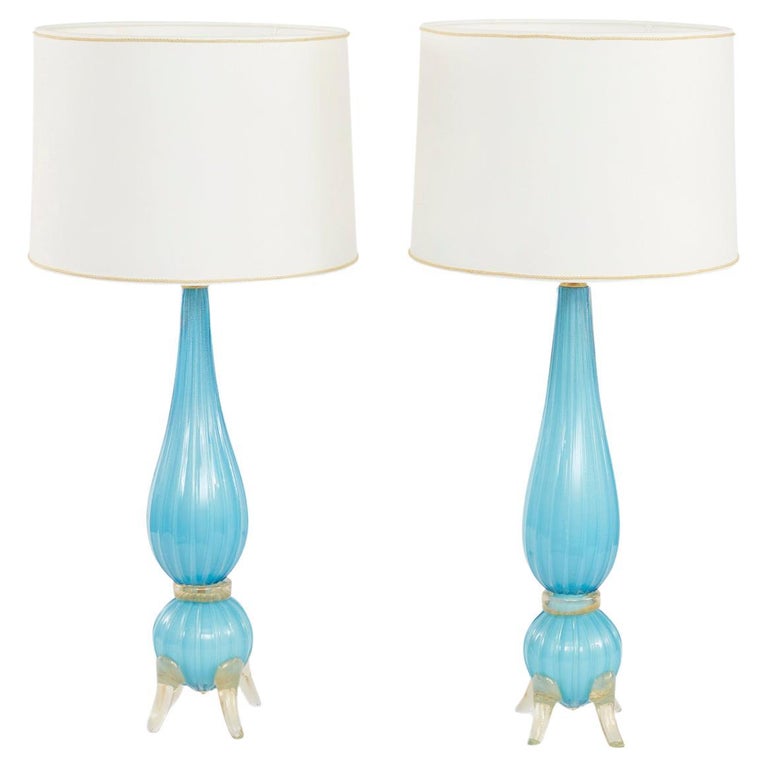 20th Century Murano Glass / Gold Flecks Pair Lamp For Sale