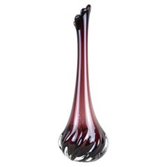 20th Century Murano Glass Long Neck Vase, Bordeaux Red, Italy circa 1970