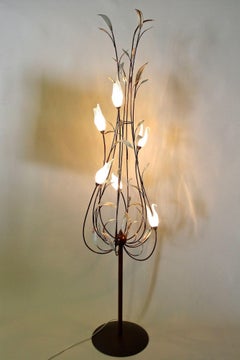 20th Century Murano Glass Swan Floor Lamp, Painted Reed Leaves, IT circa 1970