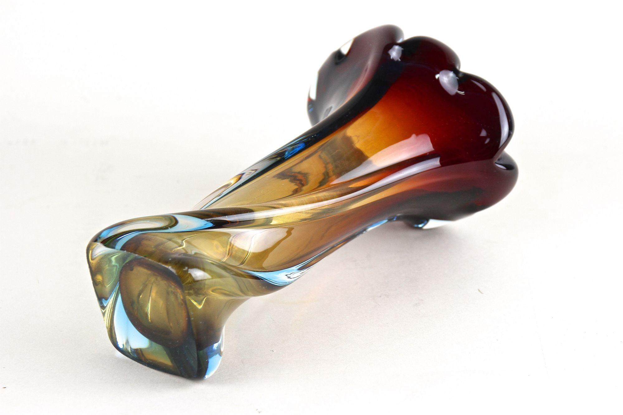 Murano-Glasvase des 20. Jahrhunderts - Bernstein/Dunkelrot/Blau, Mitte des Jahrhunderts, IT ca. 1960 im Angebot 10