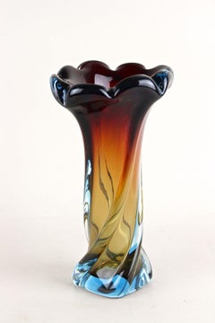 20th Century Murano Glass Vase - Amber/ Dark Red/ Blue, Mid Century, IT ca. 1960