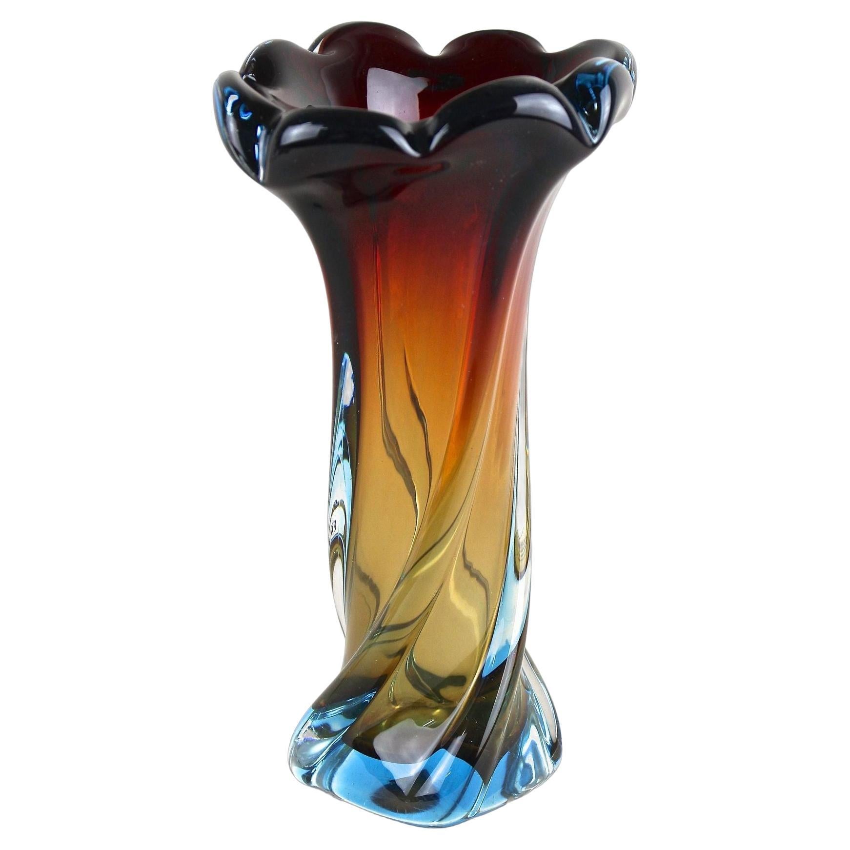 Vaso in vetro di Murano del XX secolo - Ambra/rosso scuro/blu, metà secolo, IT 1960 ca.