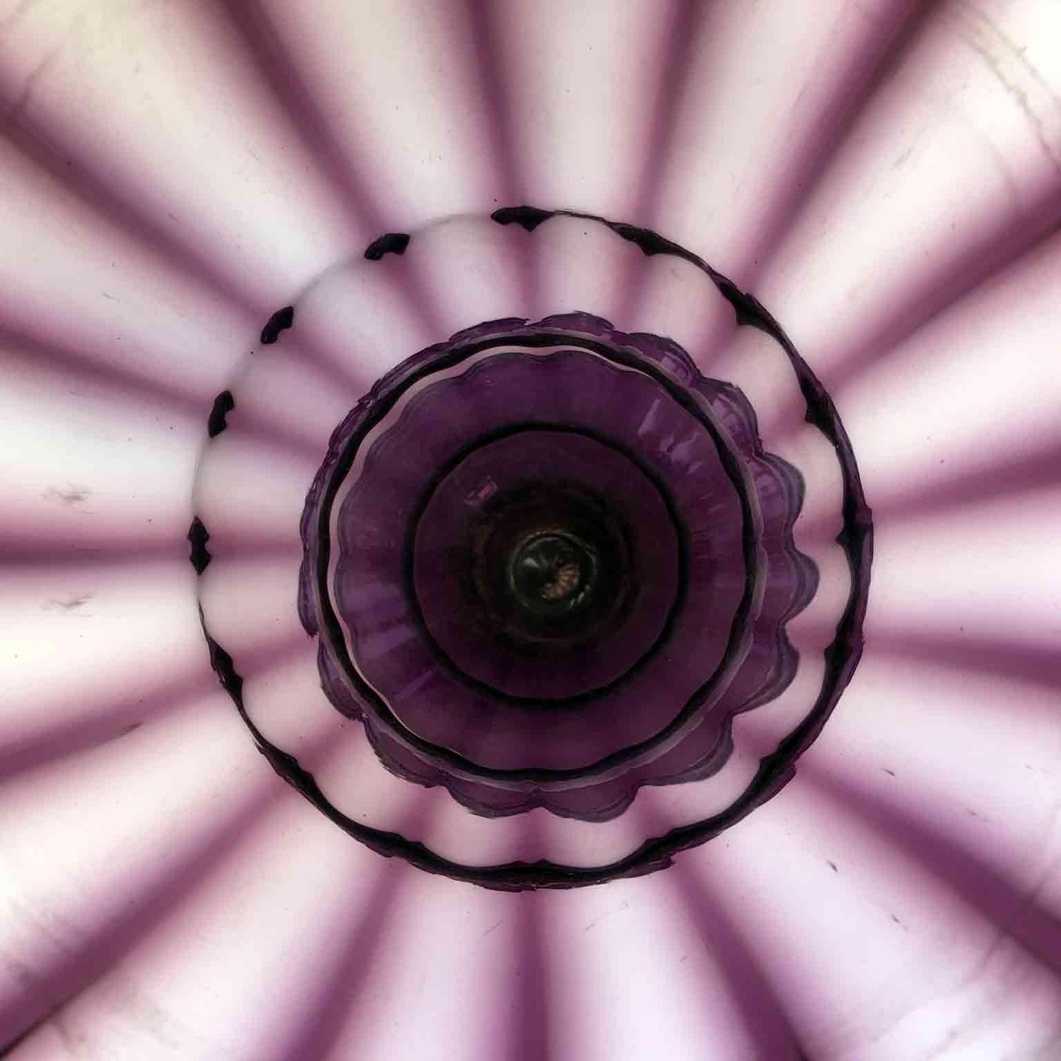 Italian 20th Century Murano Glass Vase Venetian Purple Ribbed Blown Glass