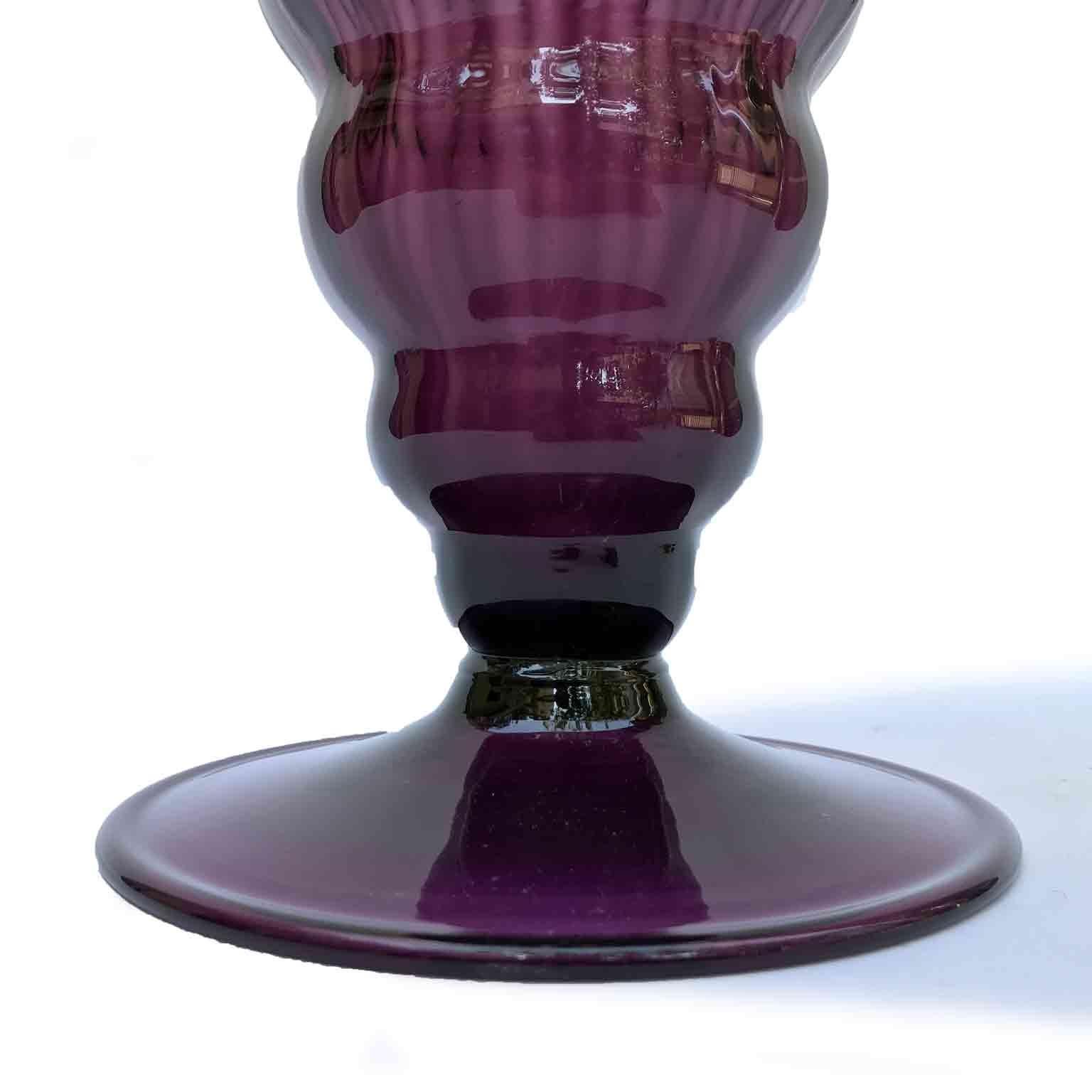 Early 20th Century 20th Century Murano Glass Vase Venetian Purple Ribbed Blown Glass