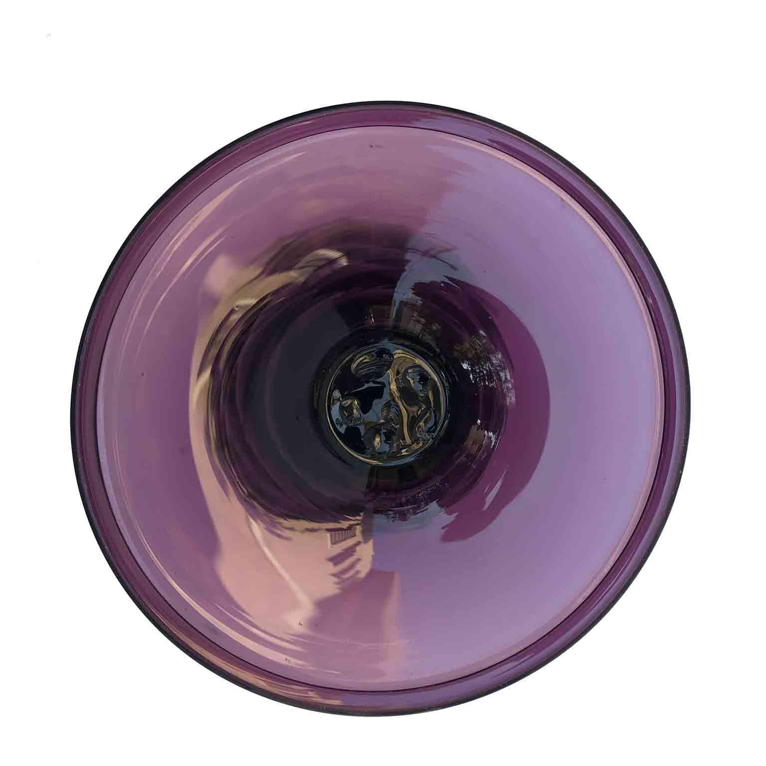 Art Glass 20th Century Murano Glass Vase Venetian Purple Ribbed Blown Glass