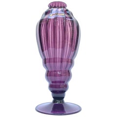 Antique 20th Century Murano Glass Vase Venetian Purple Ribbed Blown Glass
