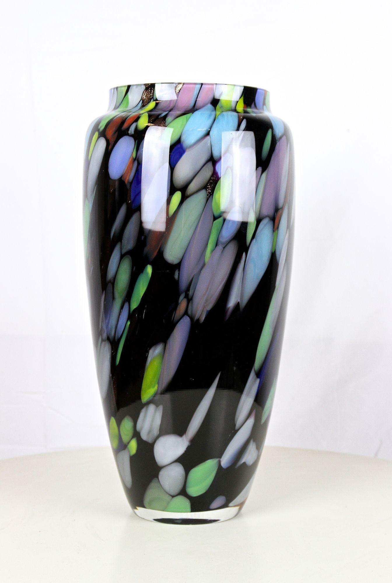 Mid-Century Modern 20th Century Murano Glass Vase With Spots Of Colors, Italy circa 1975 For Sale