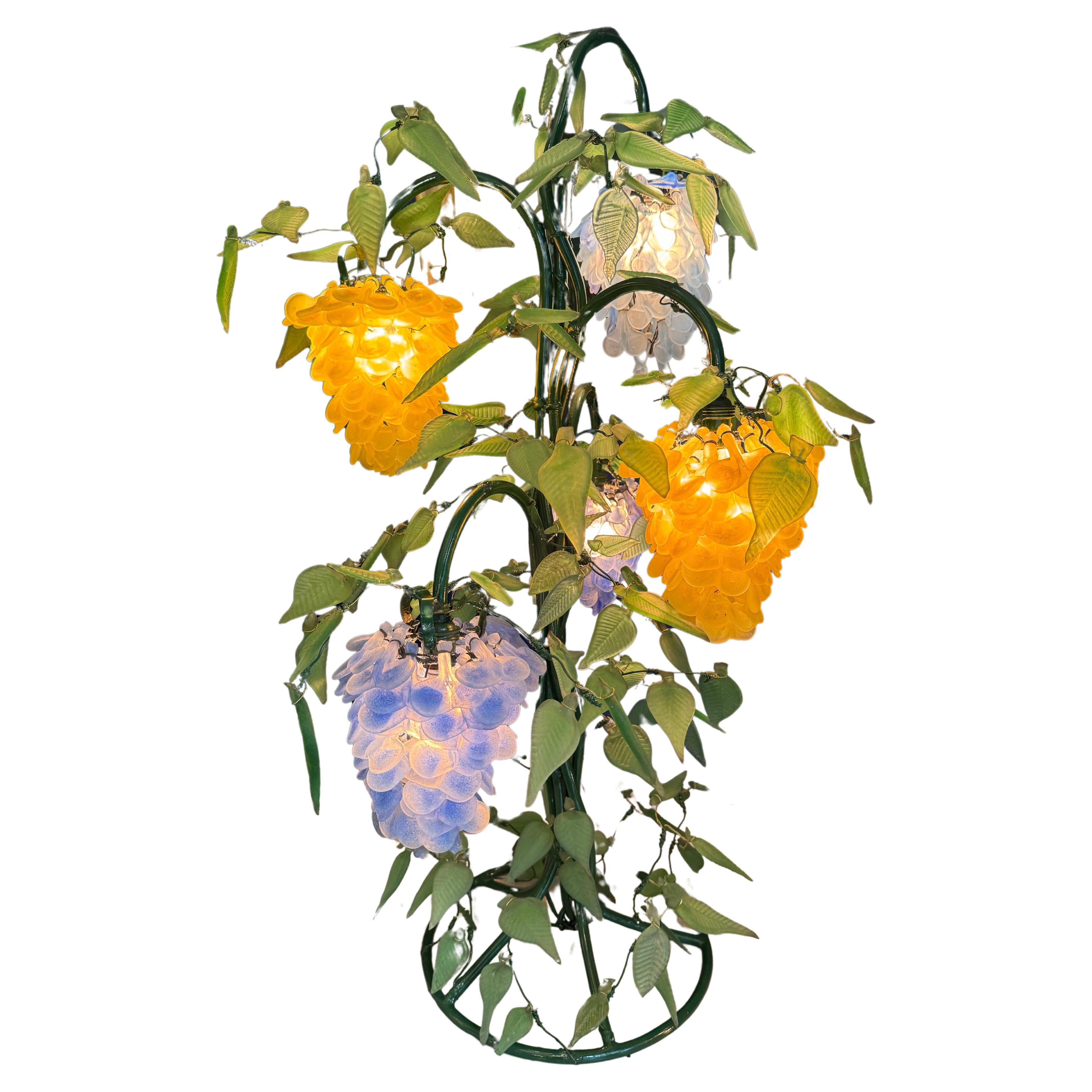20th Century Murano Glass Yellow and Light Violet Colored Wisteria, Circa 1950 For Sale