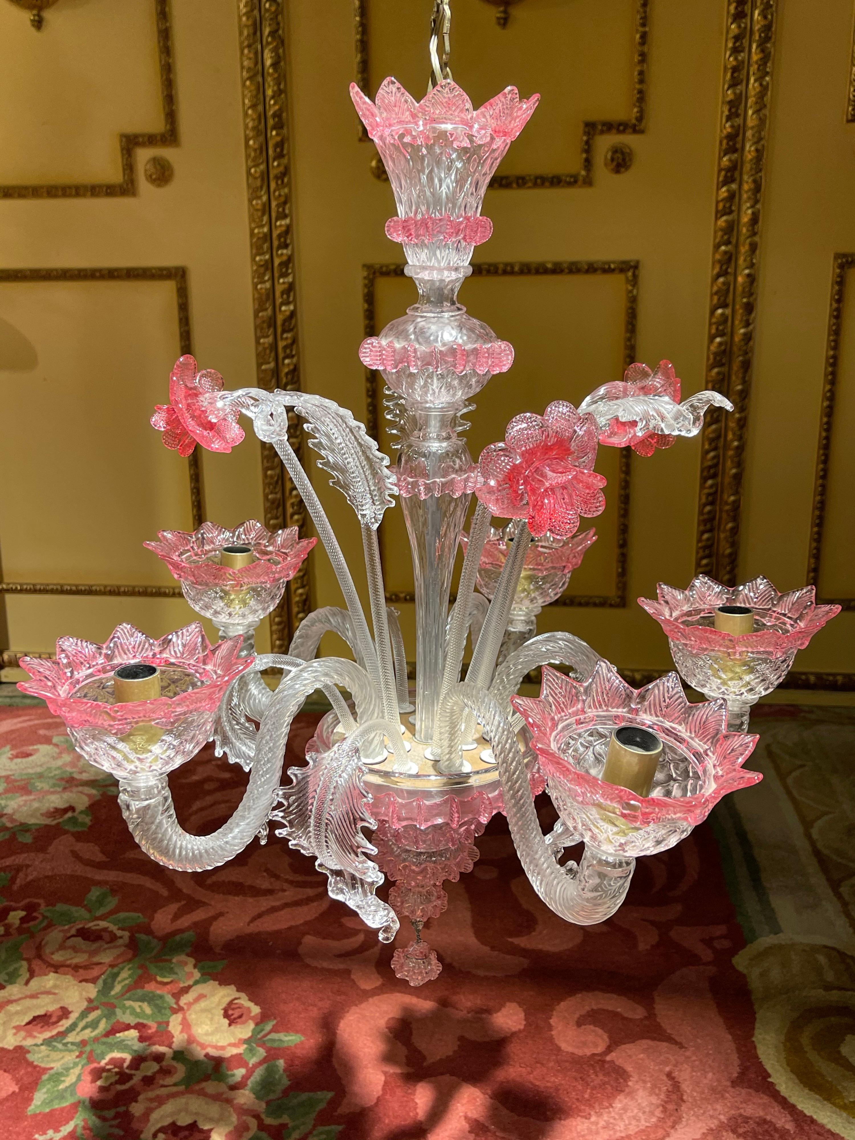 Glass 20th Century Murano Italy Chandelier Ceiling Luster, Mouth Blown For Sale