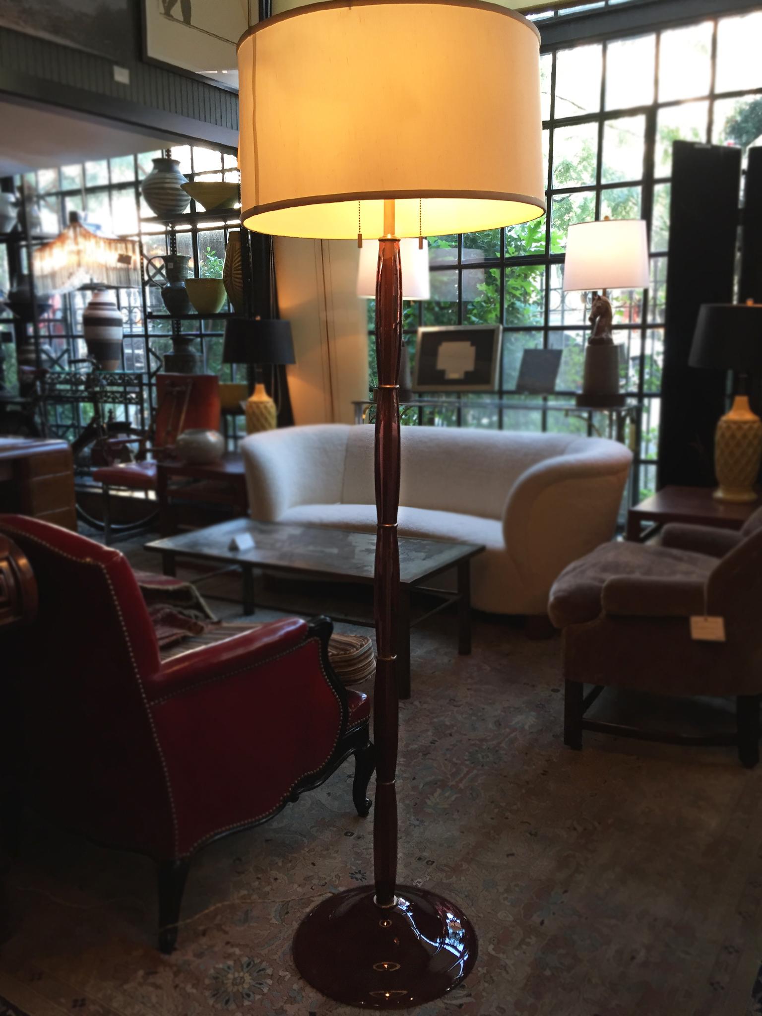 Brass 20th Century Murano Plum Color Glass Floor Lamp