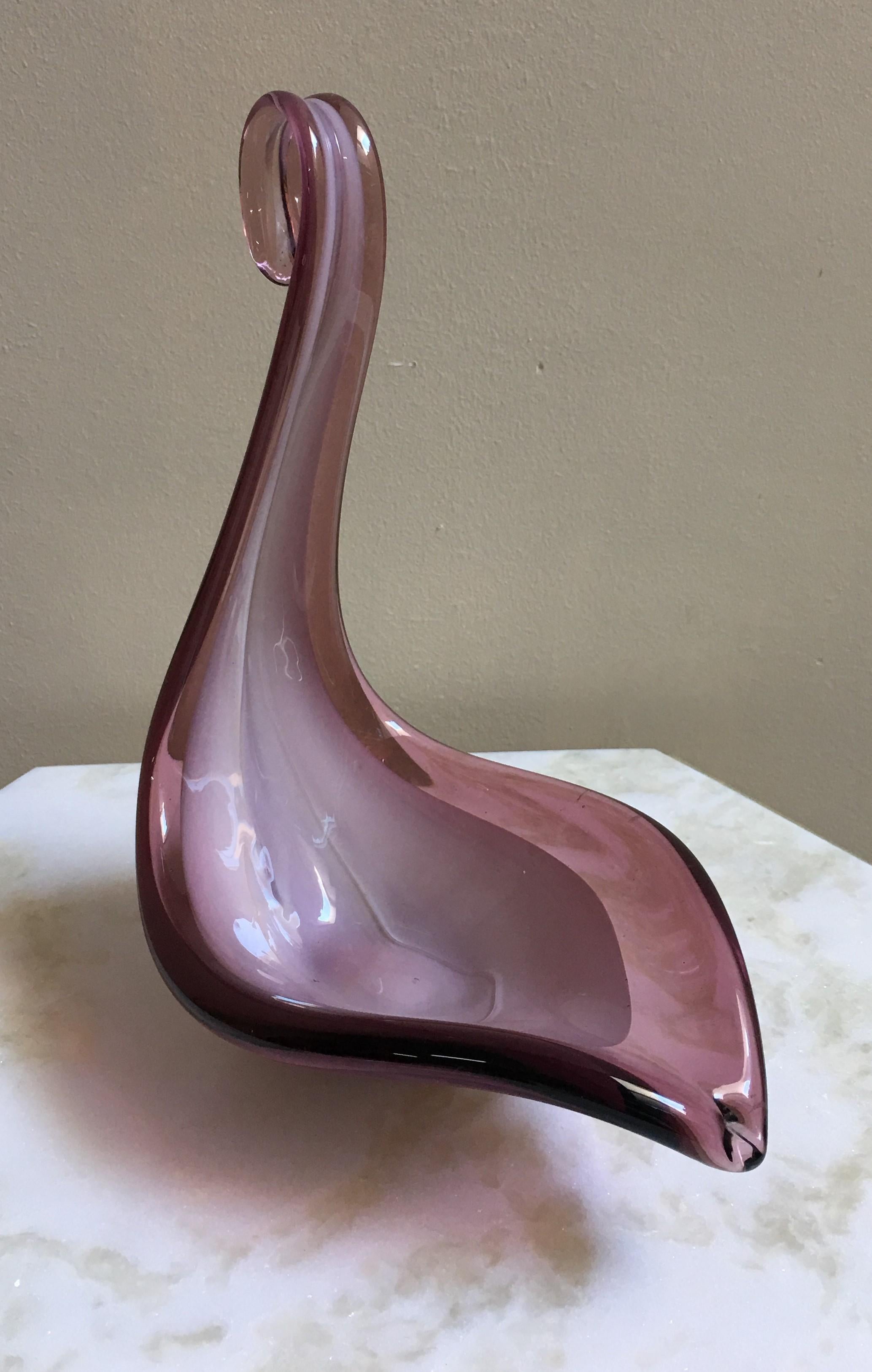 Murano Glass 20th Century Murano Purple and Violet Swan Italian Art Glass Sculpture For Sale