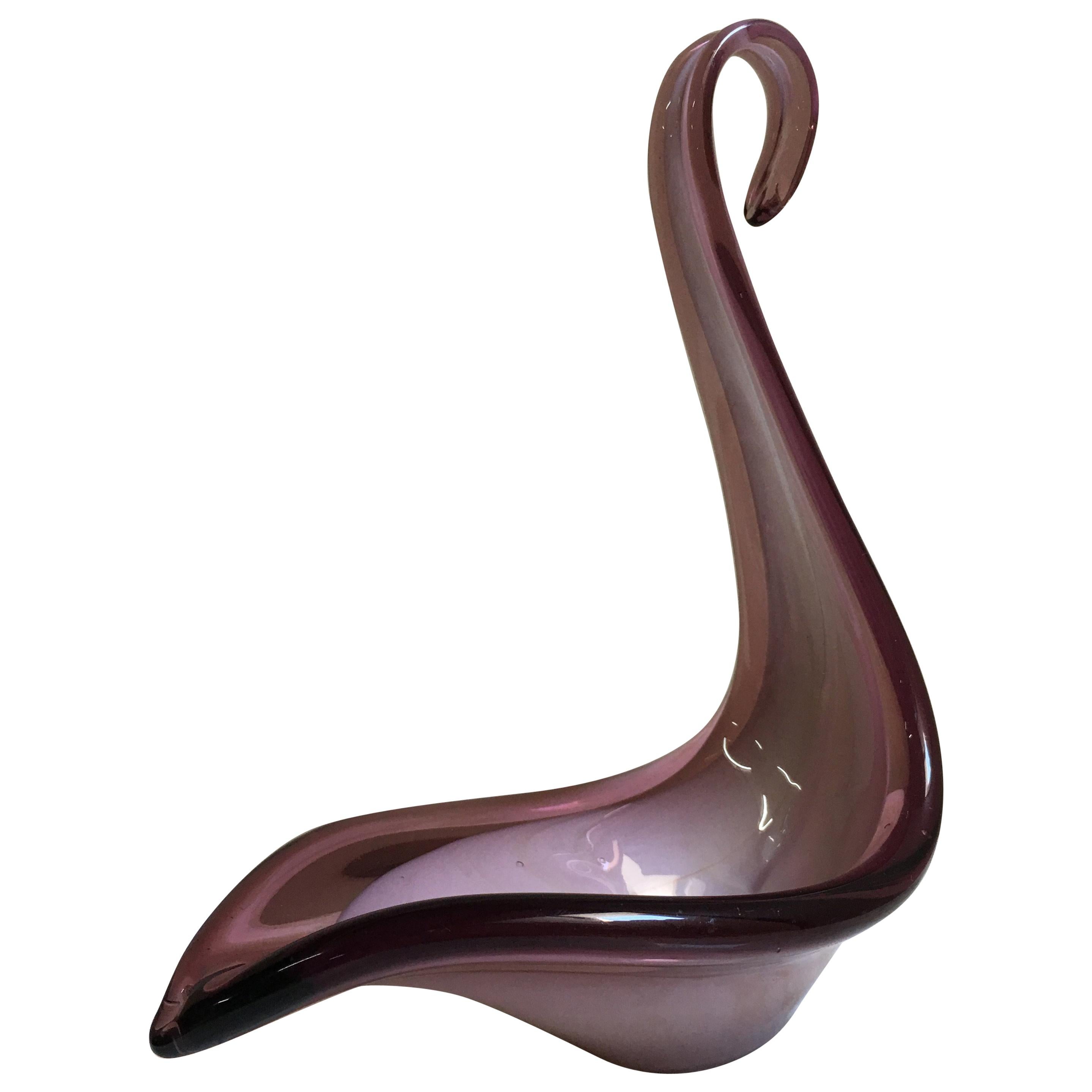 20th Century Murano Purple and Violet Swan Italian Art Glass Sculpture For Sale
