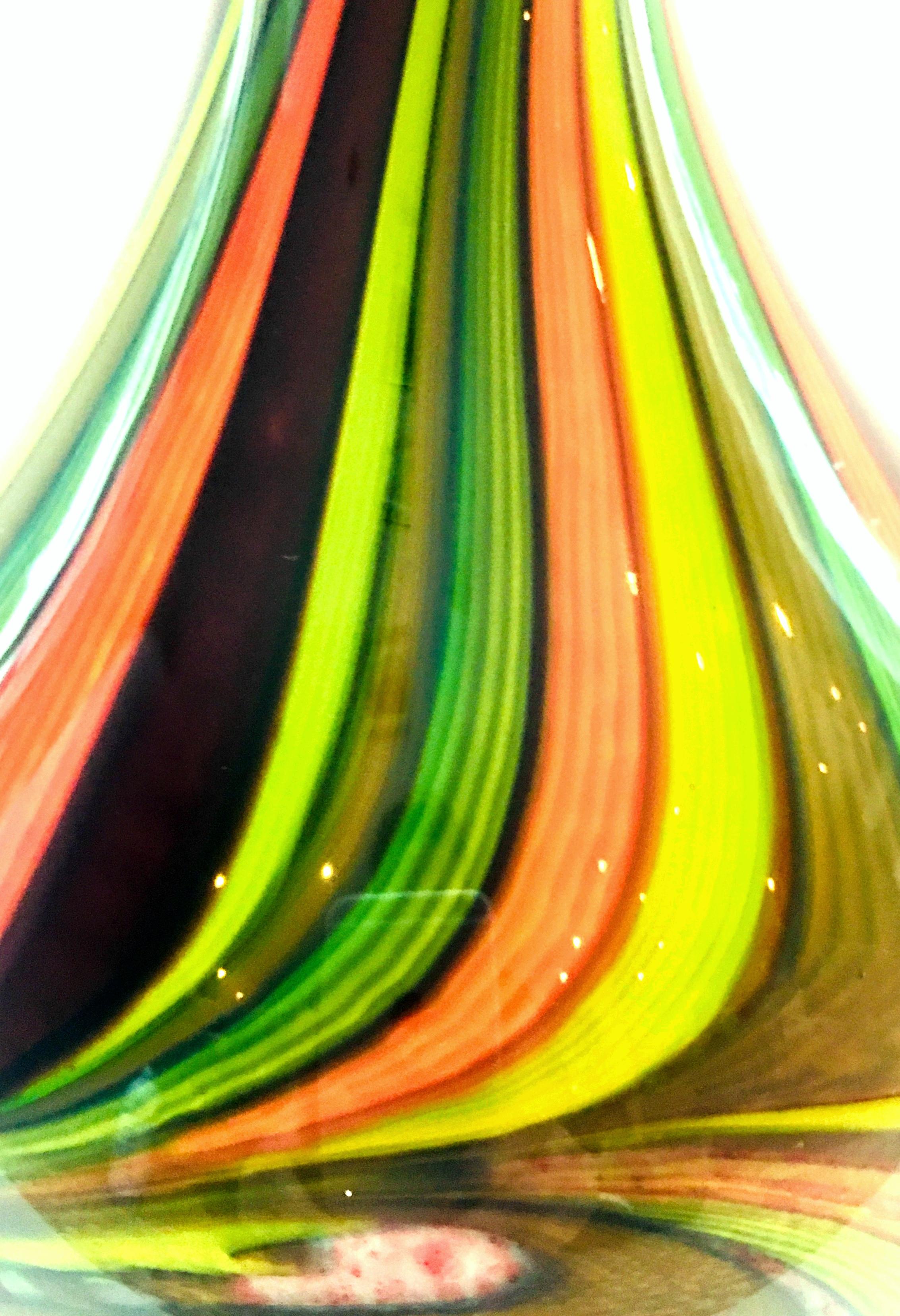 20th Century Murano Style Cased Art Glass Striped Vase For Sale 5