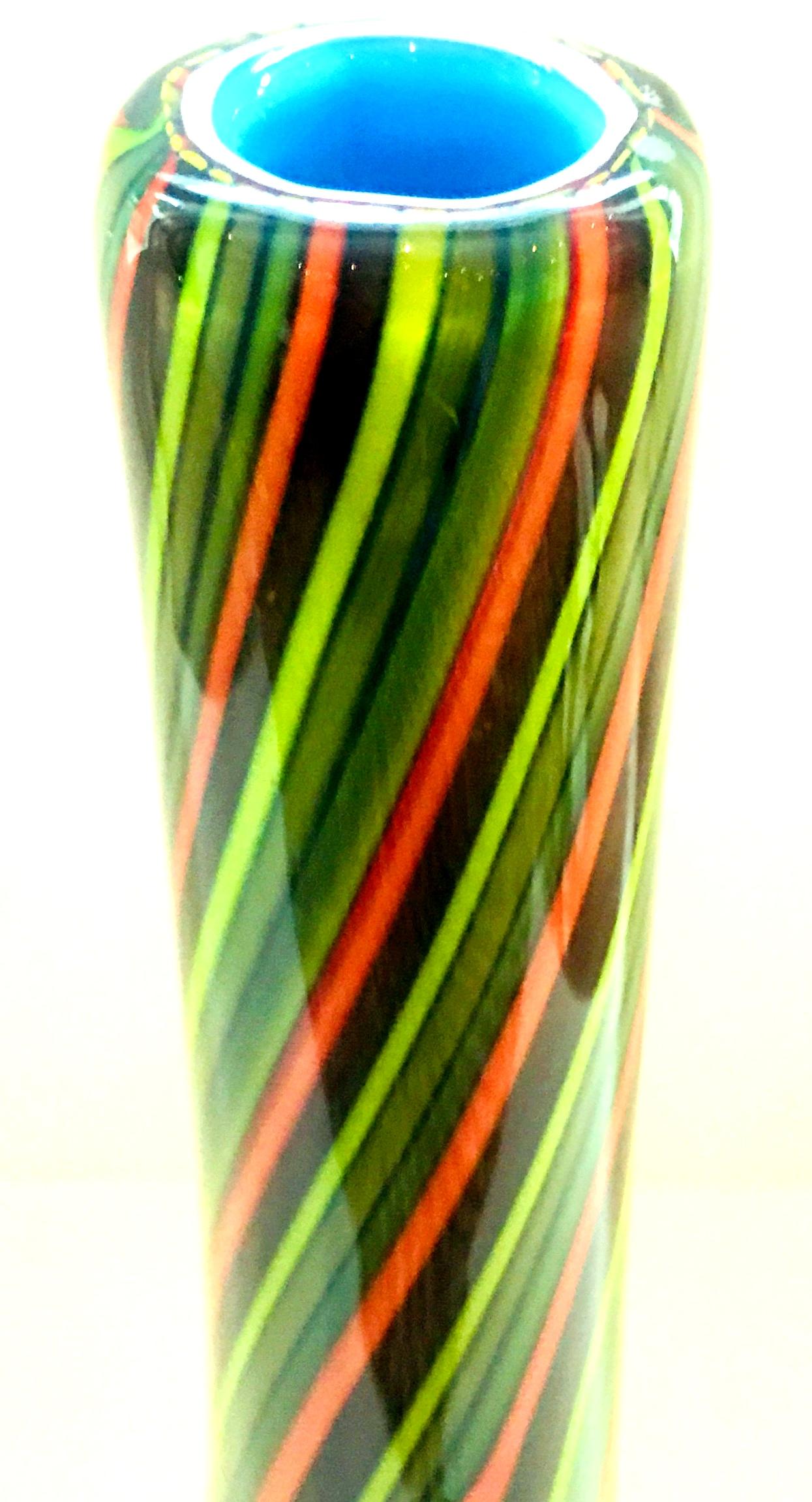 20th Century Murano Style Cased Art Glass Striped Vase For Sale 8
