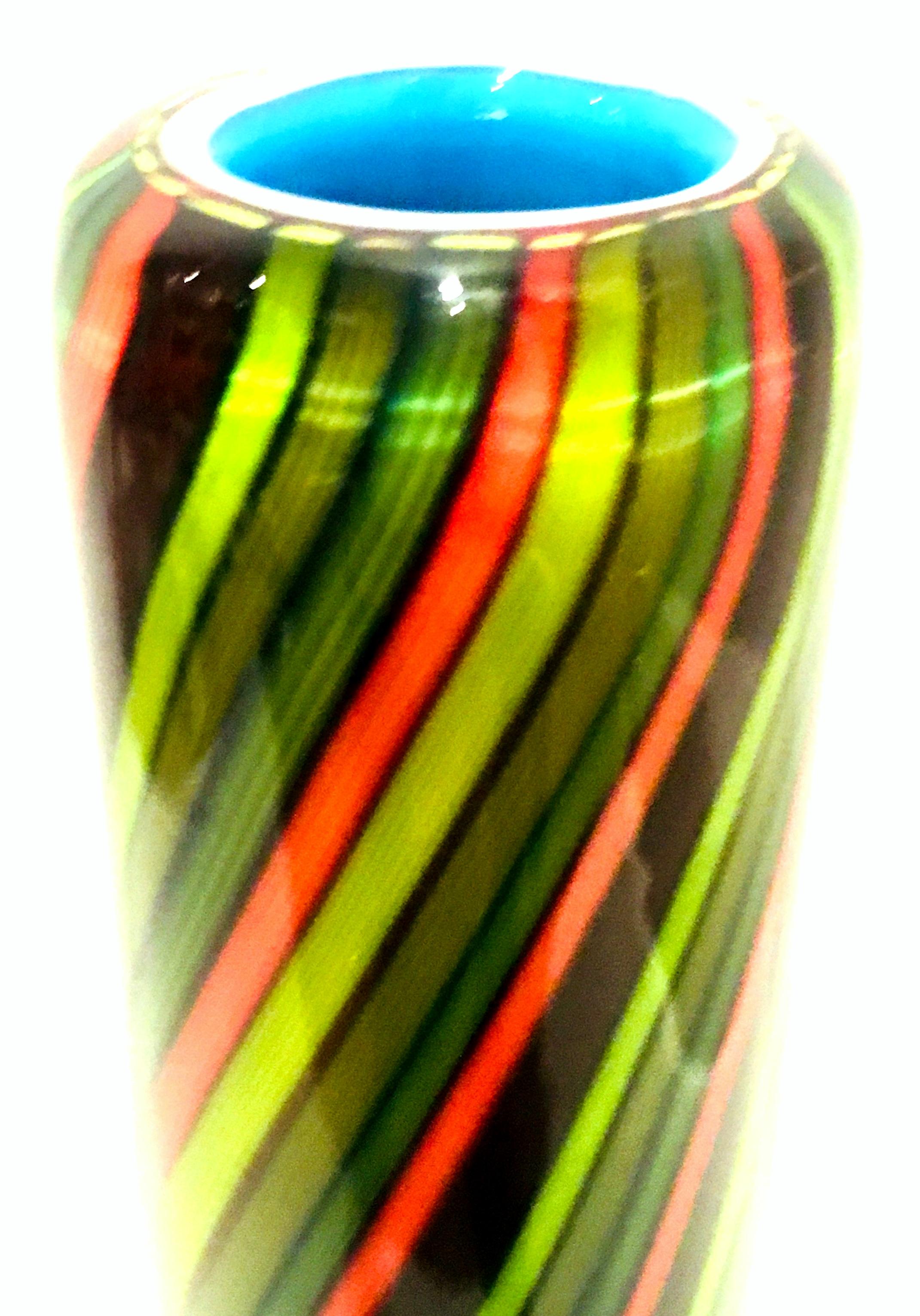 20th Century Murano Style Cased Art Glass Striped Vase For Sale 9