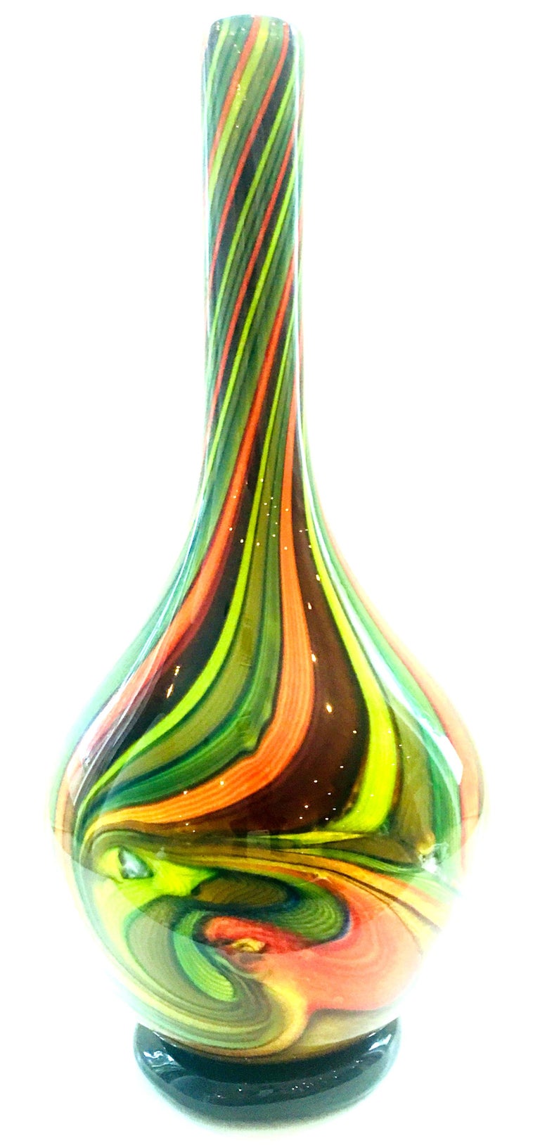 20th Century Murano Style Cased Art Glass Striped Vase For Sale at