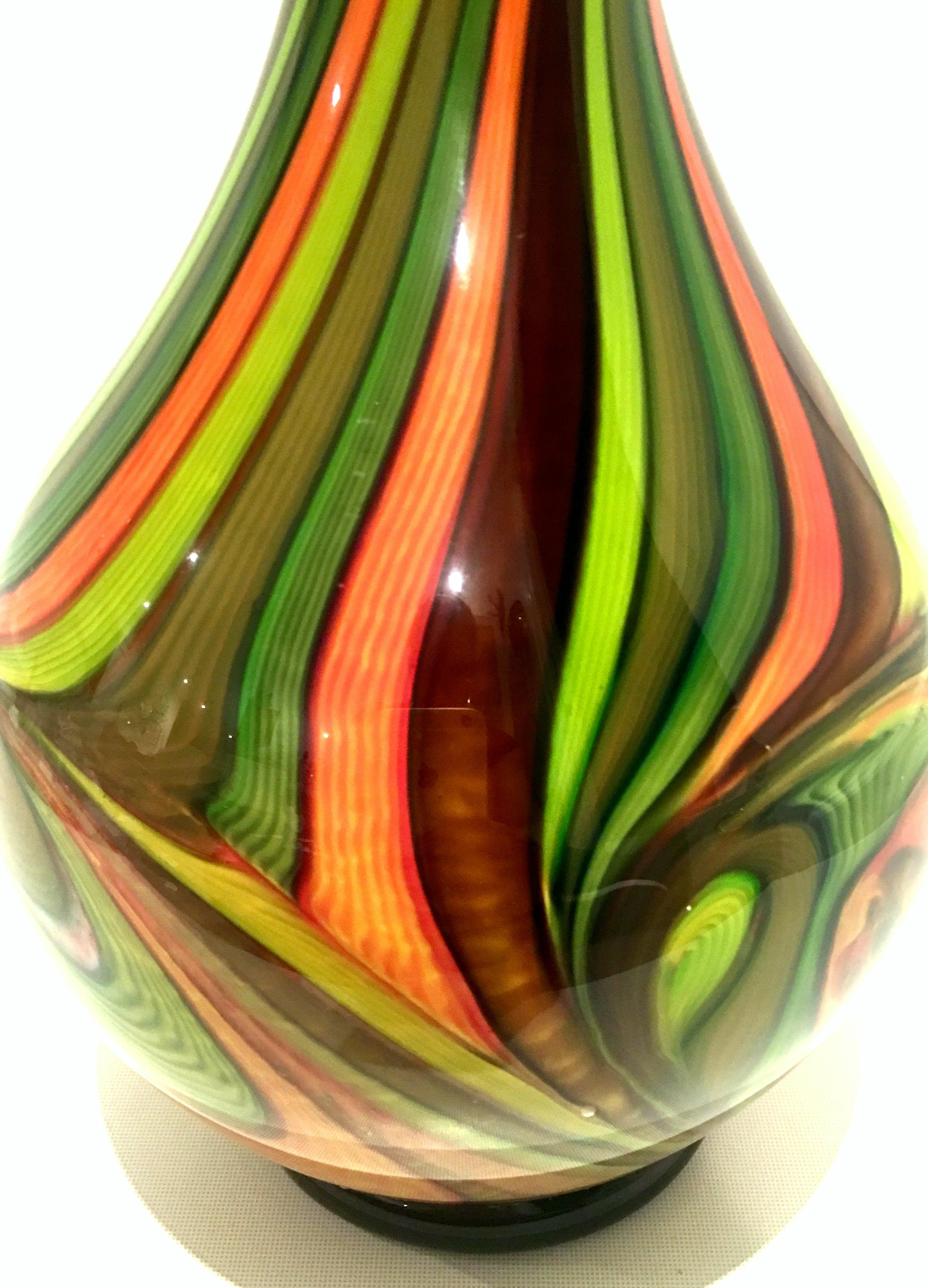 20th Century Murano Style Cased Art Glass Striped Vase In Good Condition For Sale In West Palm Beach, FL