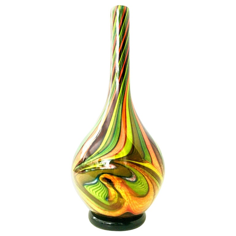 20th Century Murano Style Cased Art Glass Striped Vase For