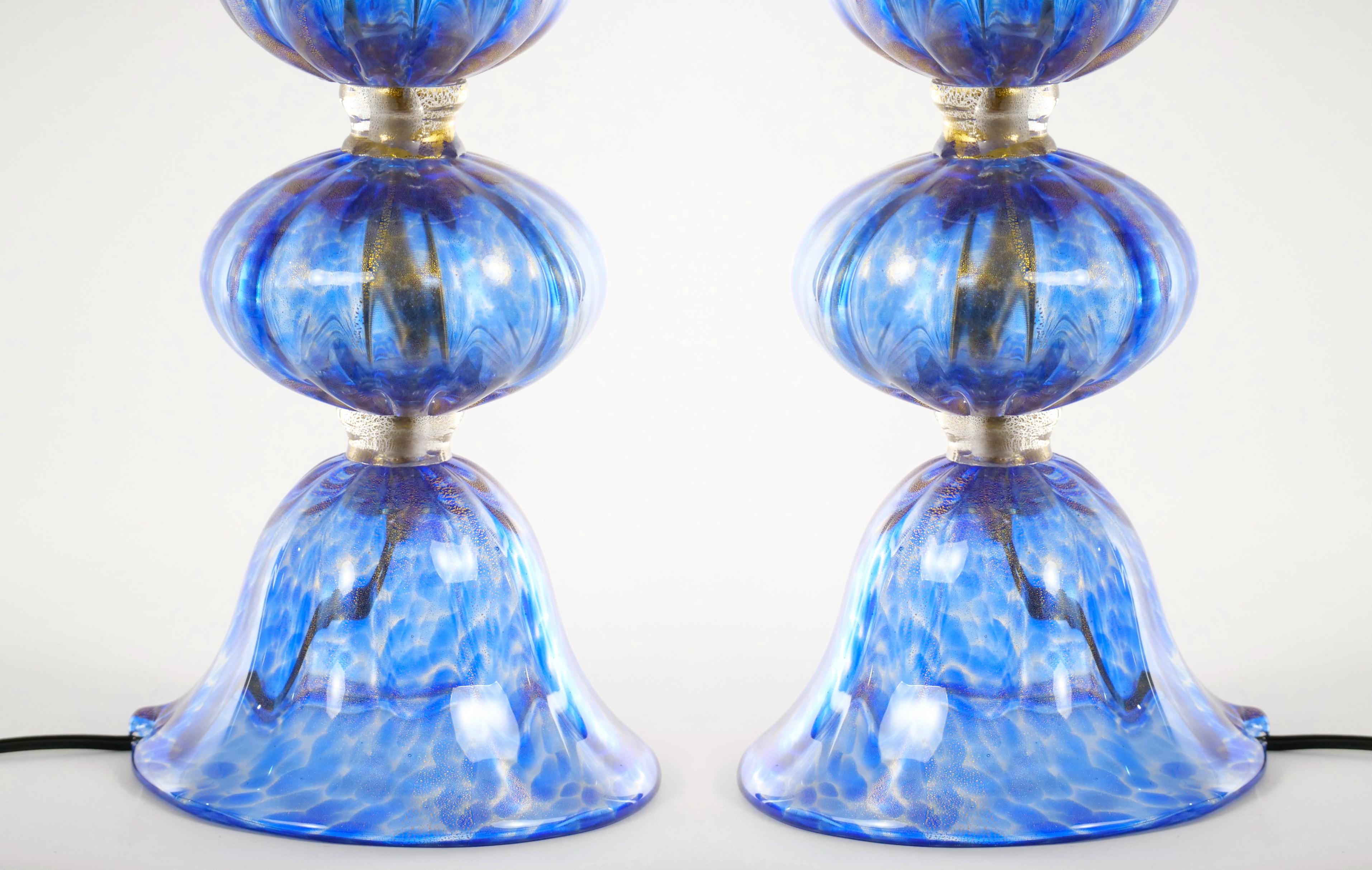 Murano Glass 20th Century Murano Venetian Glass / Gold Flecks Table Lamps For Sale