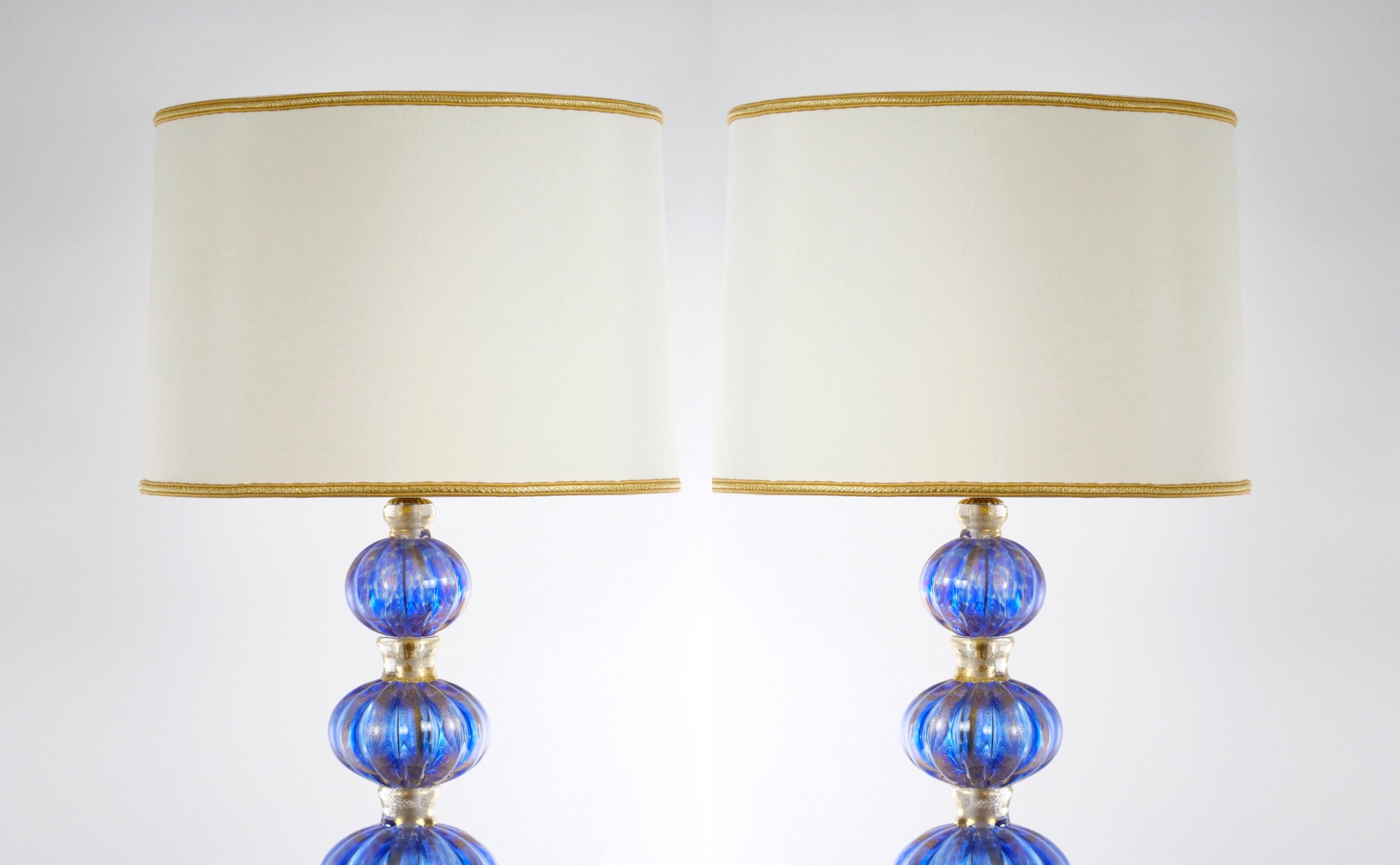 20th Century Murano Venetian Glass / Gold Flecks Table Lamps For Sale 1