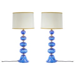 Retro 20th Century Murano Venetian Glass / Gold Flecks Table Lamps