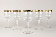 Verres à vin de Murano du 20e siècle avec bord doré, ensemble de 6, Italie vers 1940