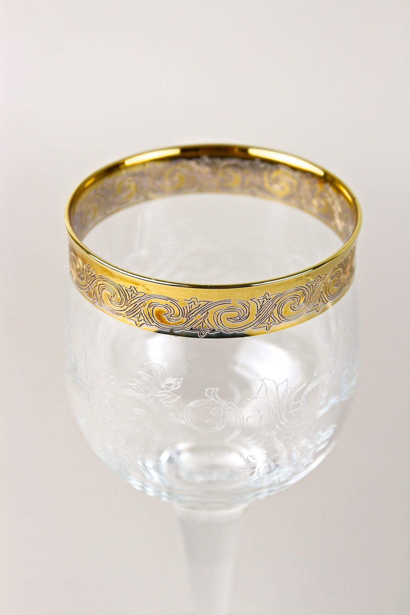 Bicchieri da vino di Murano del XX secolo con bordo dorato, set di 6, Italia 1940 ca. In condizioni buone in vendita a Lichtenberg, AT