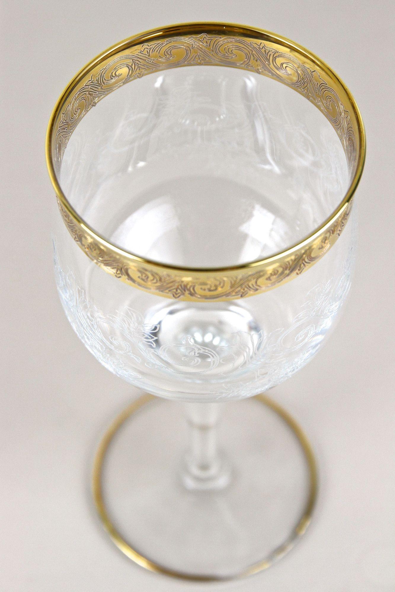 Bicchieri da vino di Murano del XX secolo con bordo dorato, set di 6, Italia 1940 ca. in vendita 1