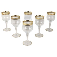 20th Century Murano Wine Glasses With Gold Rim, Set Of 6, Italy ca. 1940