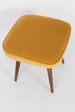 Mid Century Mustard Yellow Velvet Foot Stool, Europe, 1960s