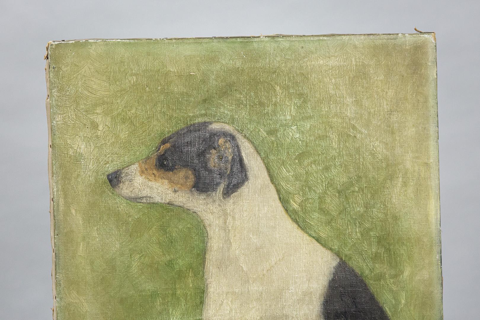Painted 20th Century Naïve Oil on Canvas Painting of a Jack Russell