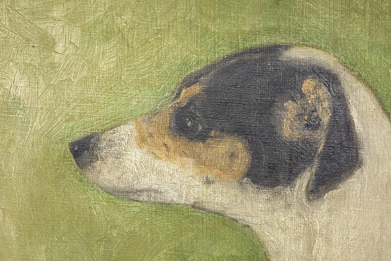 Toile Peinture à l'huile sur toile marine du 20ème siècle représentant un Jack Russell