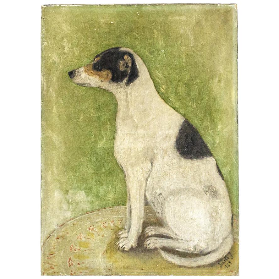 20th Century Naïve Oil on Canvas Painting of a Jack Russell