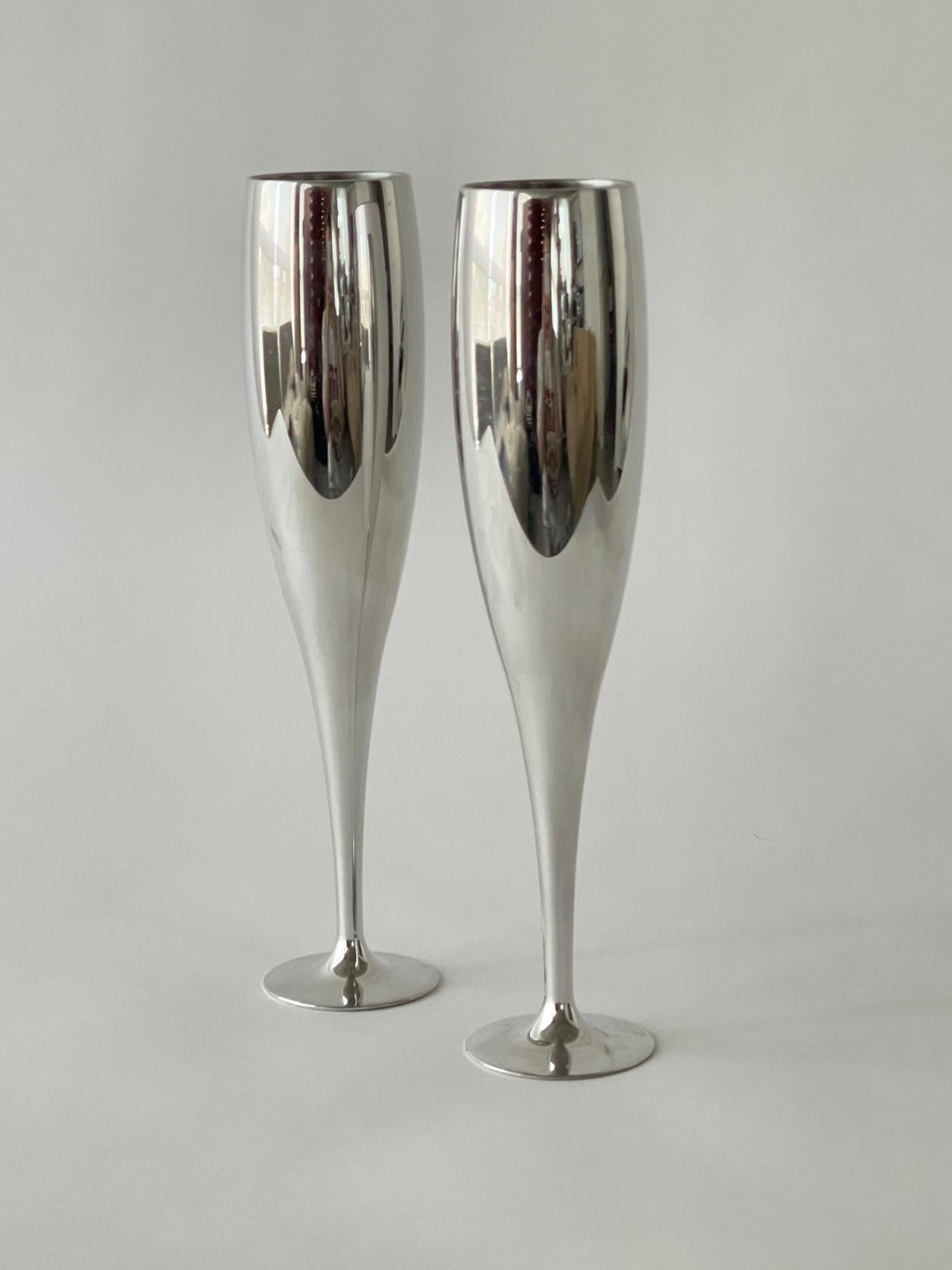20th Century, Nambe Aluminum Champagne Glasses In Good Condition In Miami, FL