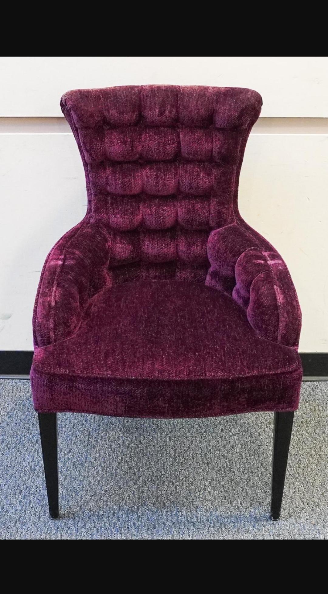 Modern Century Nancy Corzine  Tufted Velvet Upholstered Armchair For Sale