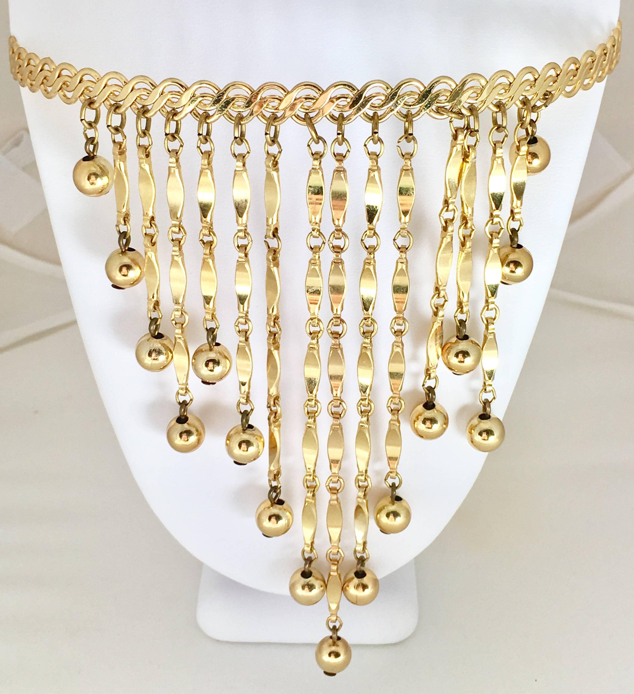 20th Century Gold Gilt Plate Hanging Fringe &e Ball collar choker style necklace By, Napier. Each ball measures approximately, 0.25