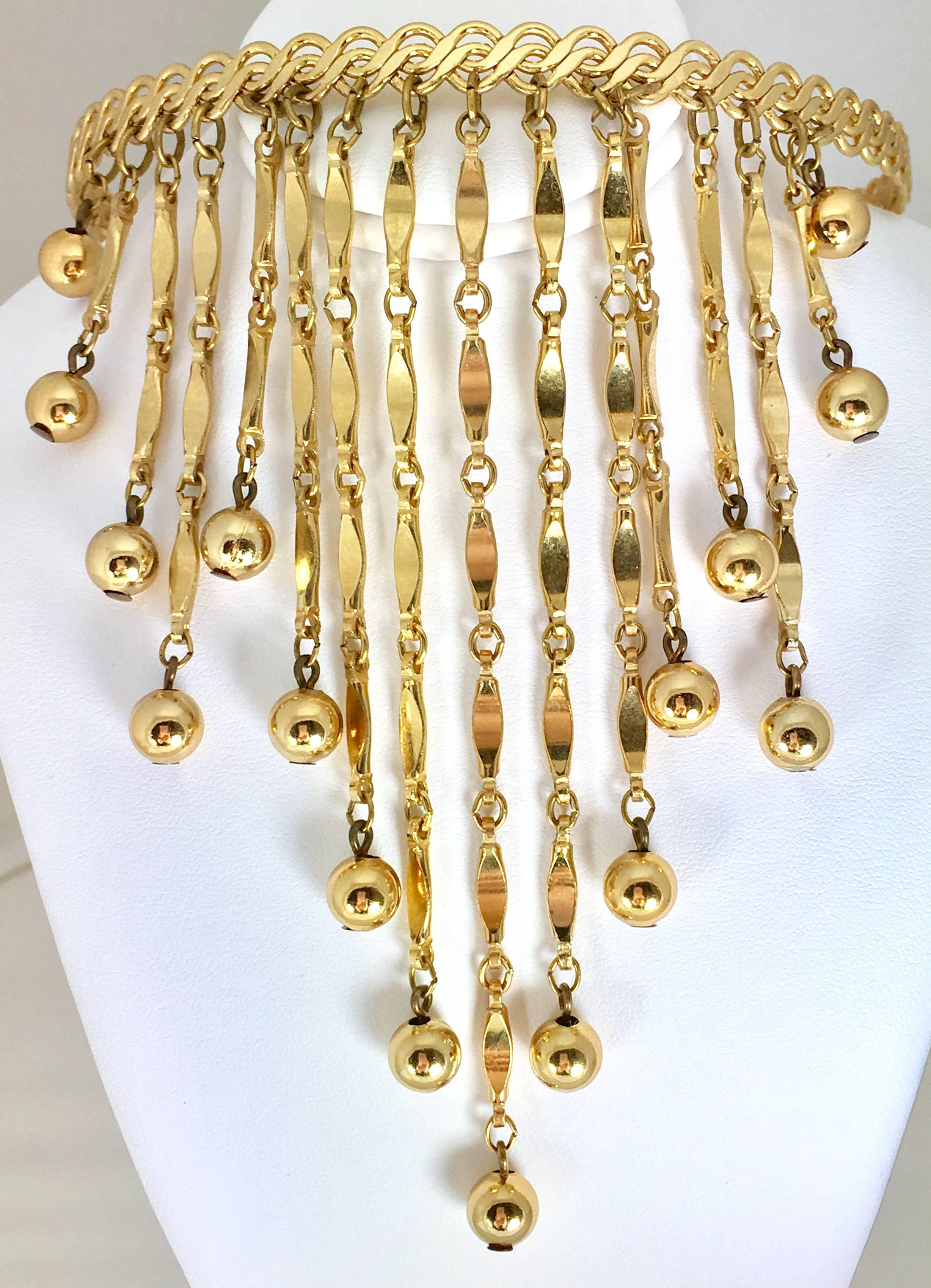 20th Century Modernist Gold Fringe & Ball Bib Collar Style Necklace By Napier In Good Condition In West Palm Beach, FL