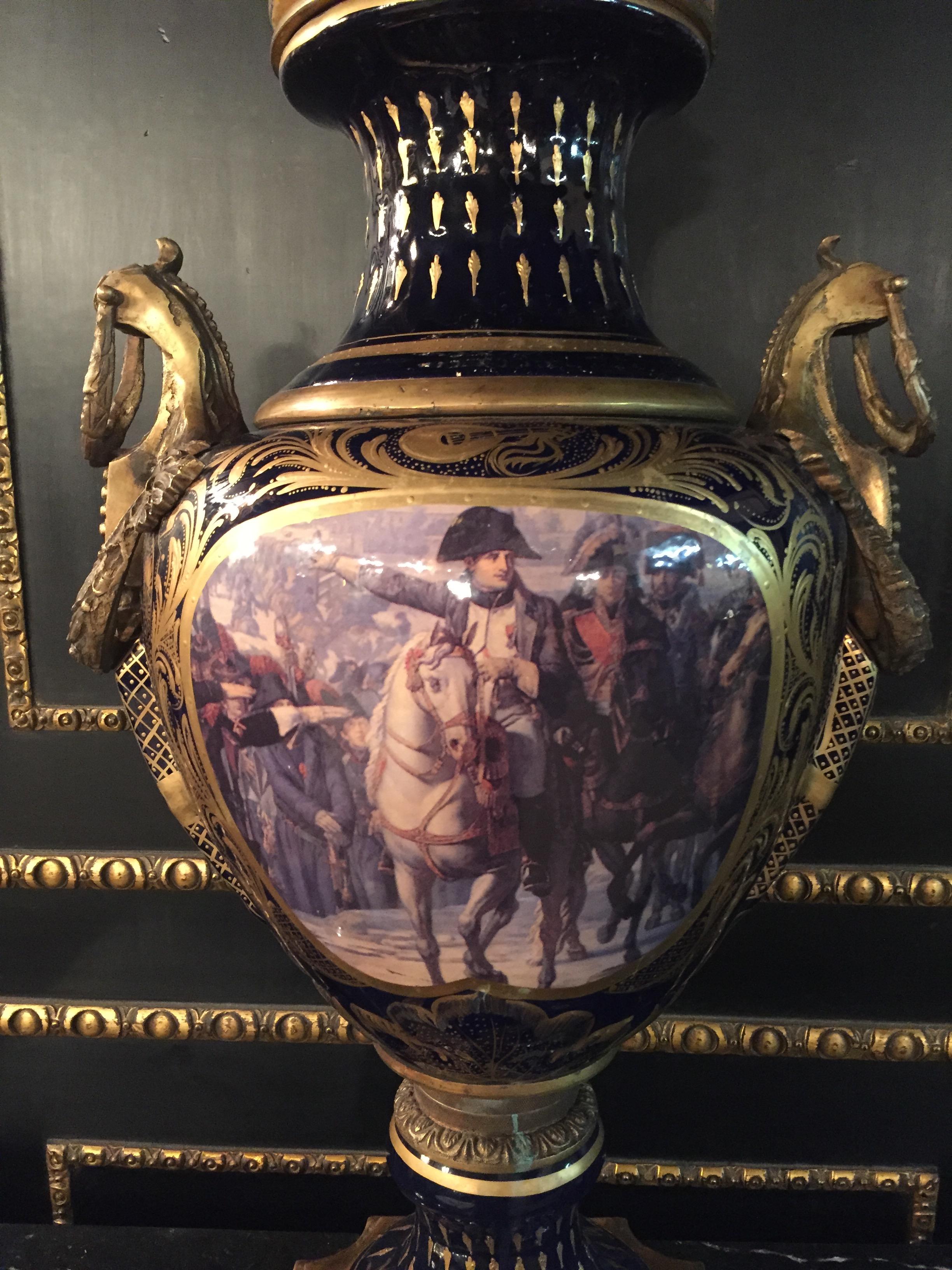 Louis XV 20th Century Napoleon Bonaparte Sèvre Pompe Lidded Vase
