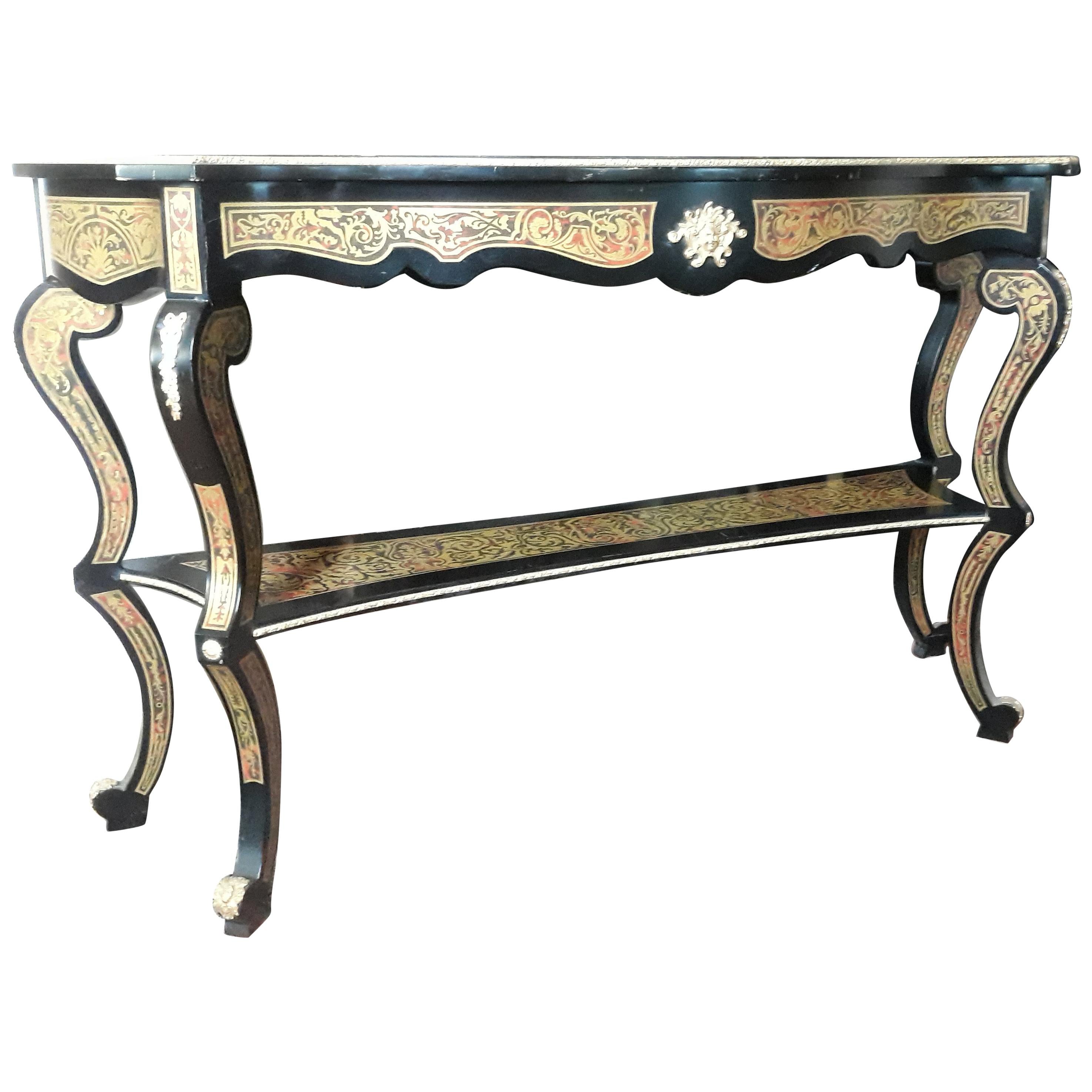 20th Century Napoleon III Boulle Console Table, Real Natural Turtle For Sale
