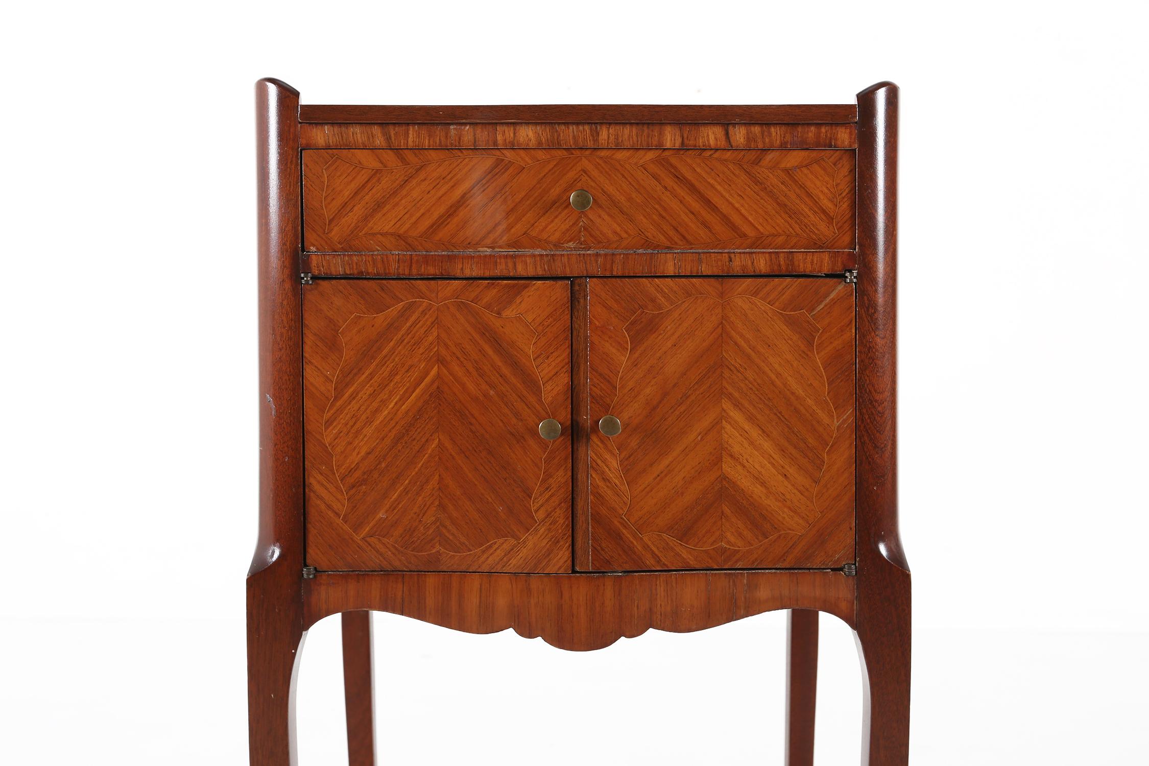 Marquetry 20th century Napoleon III small chest of drawers in wood with marquetry inlay